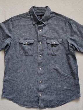 Banana Republic Linen Cotton Shirt Men’s Large Blue Short Sleeve Button Up L
